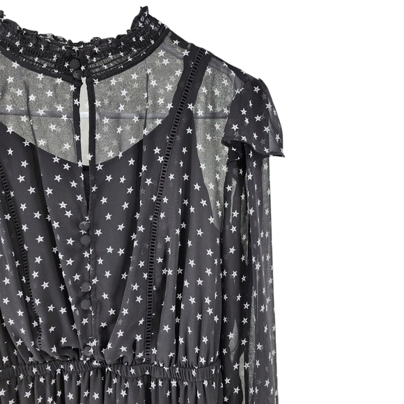 Torrid Women's Black Star Chiffon Ruffle Midi Dress - Picture 3 of 6